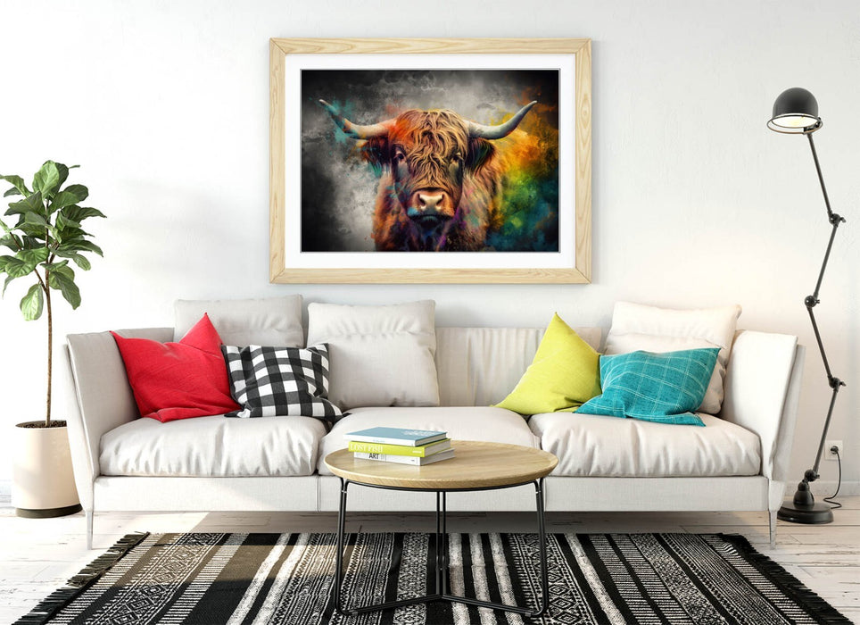 Highland Cow Wall Art – Framed Multi Colour Poster | UK Handmade Home Decor