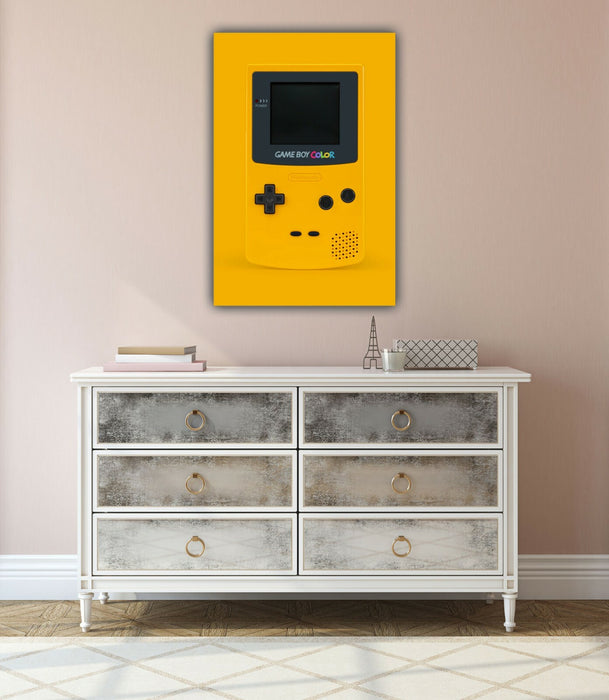 Canvas Wall Art Retro Game Art - 30mm Frame Handmade Yellow Gameboy Print
