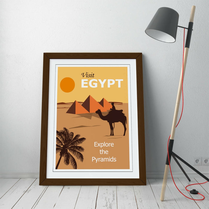VINTAGE RETRO VISIT EGYPT TRAVEL POSTER, PYRAMIDS -FRAMED WALL ART PICTURE PRINT