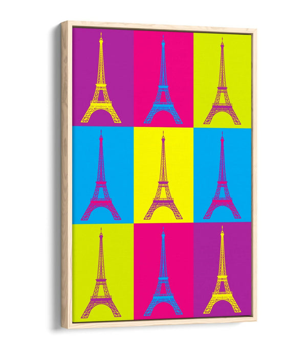 EIFFEL TOWER PARIS COLOURFUL POP ART -FLOAT EFFECT CANVAS WALL ART PRINT