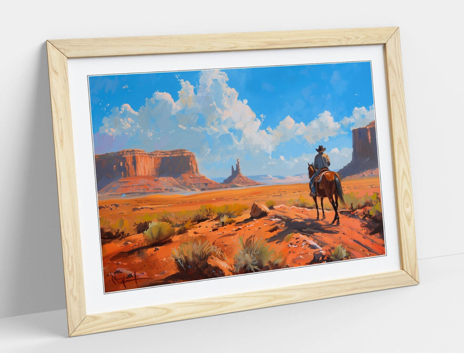 Framed Wall Art Poster – Cowboy Wall Decor | Orange Desert Art Print, Ready to Hang