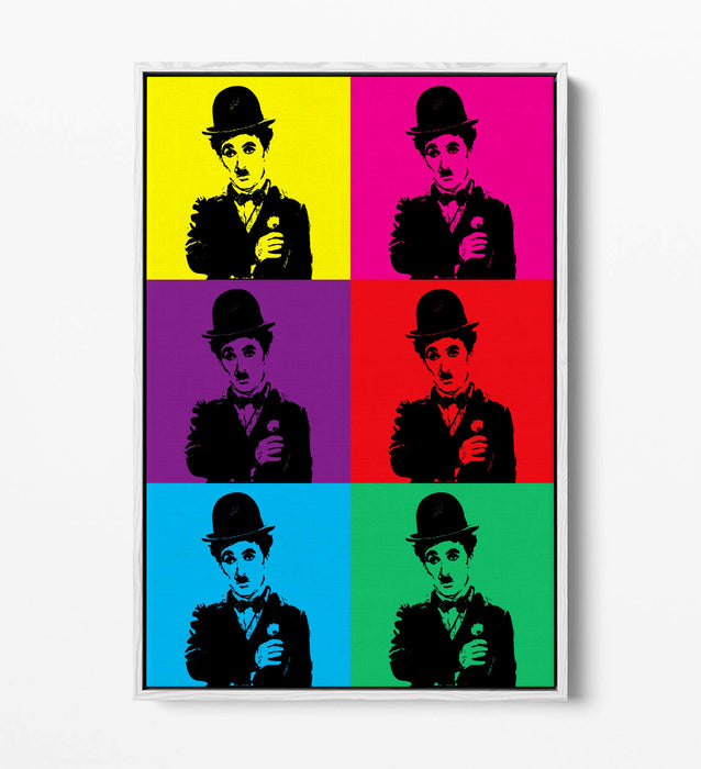 CHARLIE CHAPLIN COLOURFUL POP ART -FLOAT EFFECT CANVAS WALL ART PRINT