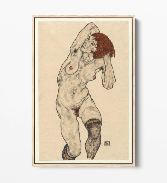 Canvas Wall Art - Egon Schiele Nude With Stockings | Float Effect Print On MDF Frame