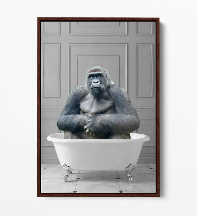 GORILLA IN BATHTUB -QUIRKY BATHROOM FLOAT EFFECT CANVAS WALL ART FUNNY PRINT