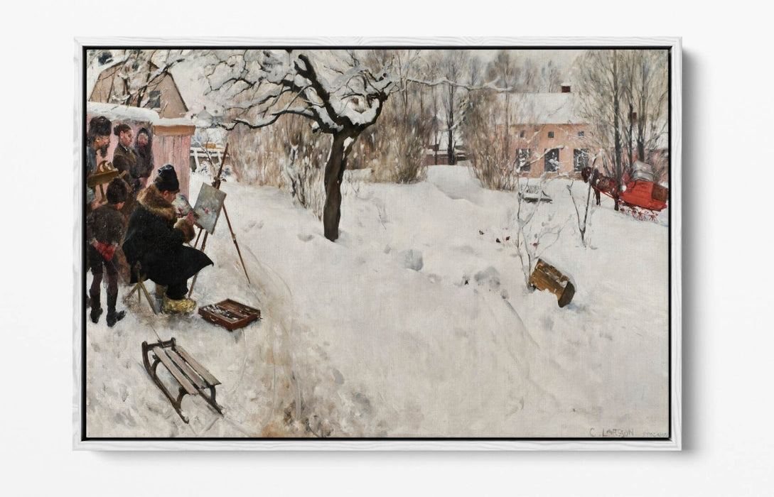 Float Effect Canvas Art – Carl Larsson Winter Painting Print on MDF Frame