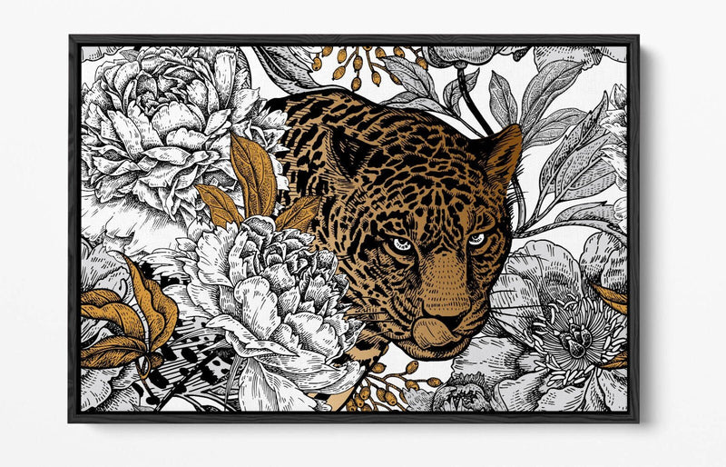 Float Effect Canvas Art – Leopard Among Peonies | Handmade UK Canvas Print