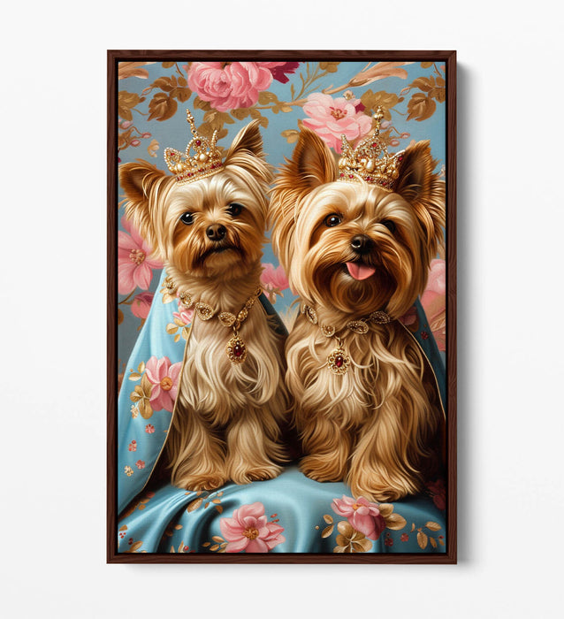 Canvas Art Print – Royal Dog Portrait With Pink Flowers | Handmade Float Effect Frame
