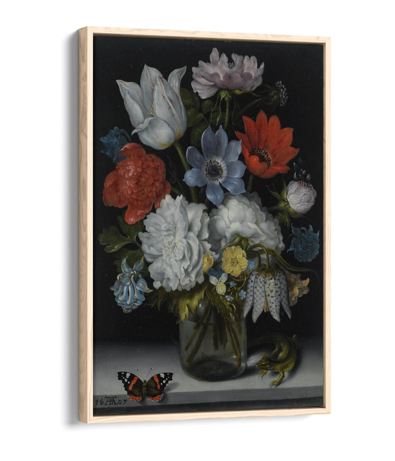 Canvas Wall Art - Ambrosius Bosschaert Vase Of Flowers With Float Effect Frame