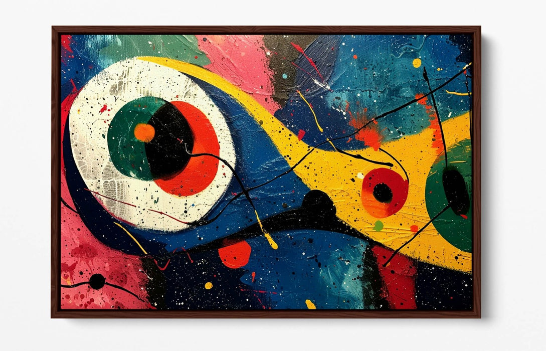 Abstract Canvas Art - Multi Colour Eye Design Joan Miro Style Float Effect Frame