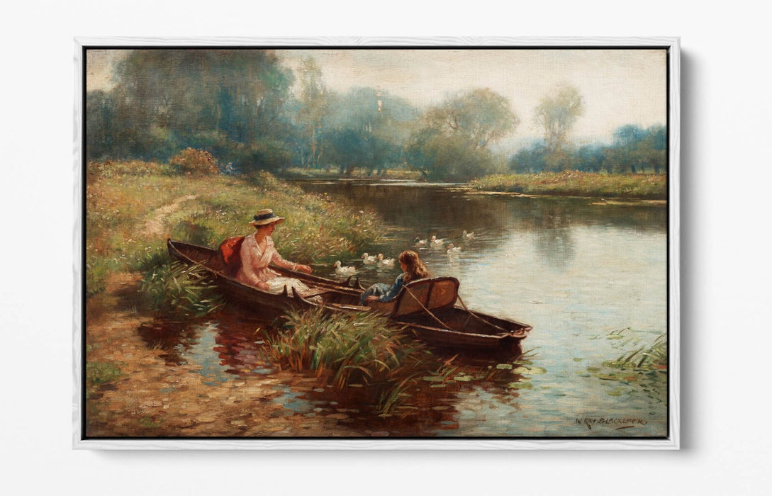 WILLIAM KAY BLACKLOCK, BACKWATER ON THE OUSE -FLOAT EFFECT CANVAS WALL ART PRINT