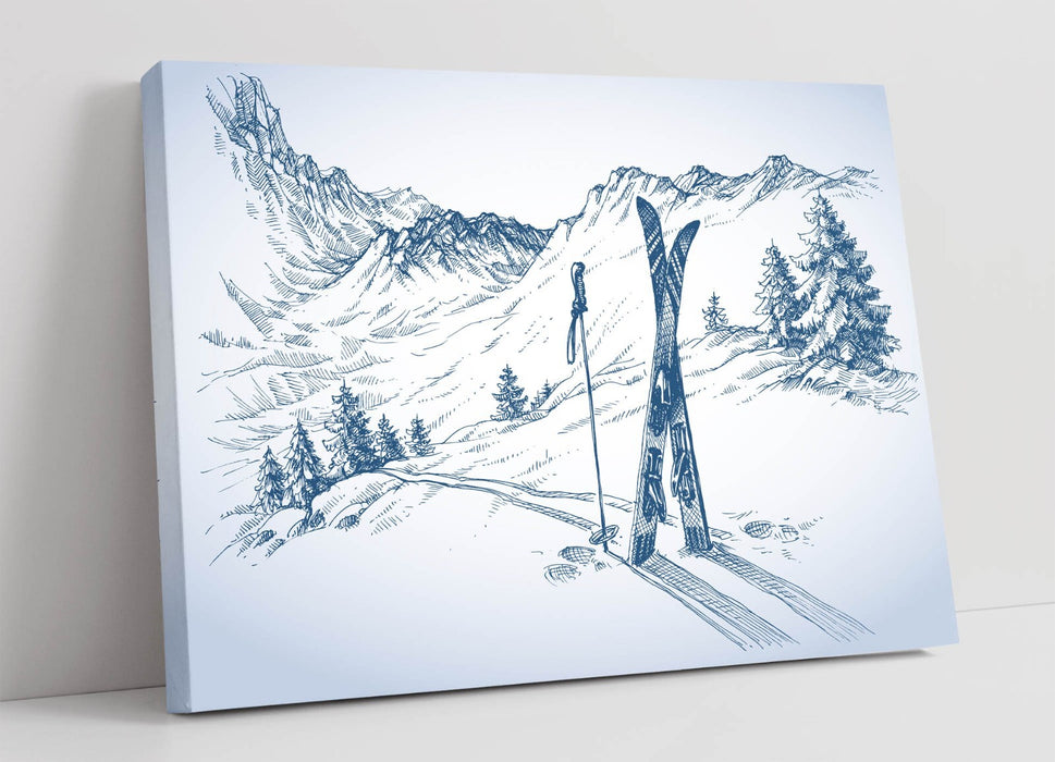 Winter Ski Canvas Art – Handmade Snowy Mountain Decor | Vibrant Wall Art Print
