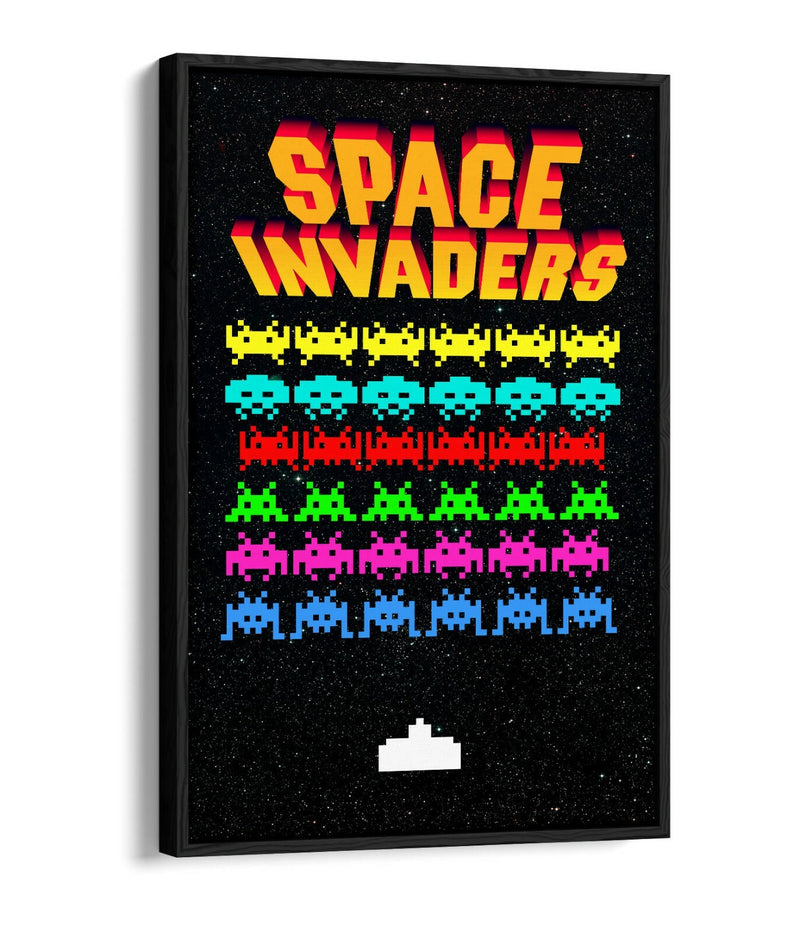 Space Invaders Canvas Retro Arcade Art - Float Effect Frame 30mm Deep Canvas Wall Print