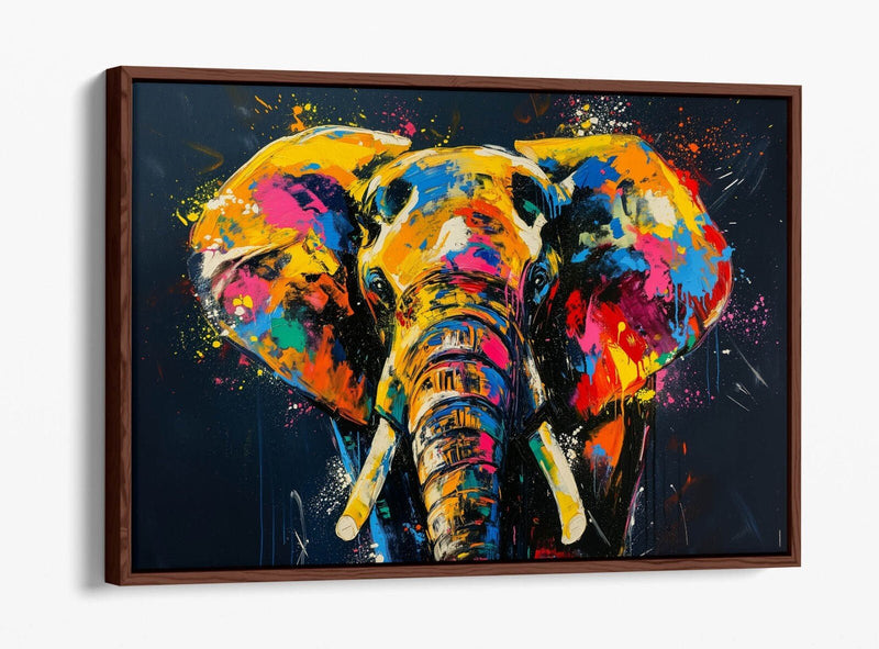 Abstract Elephant Canvas - Multi Colour Float Effect Frame, Vibrant Wall Art Print