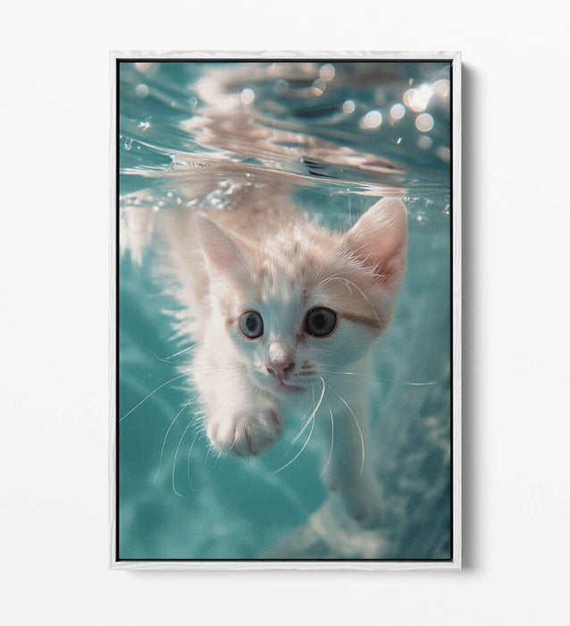 Kitten Canvas Art - Cute Underwater Animal Print | Float Effect Canvas Wall Decor