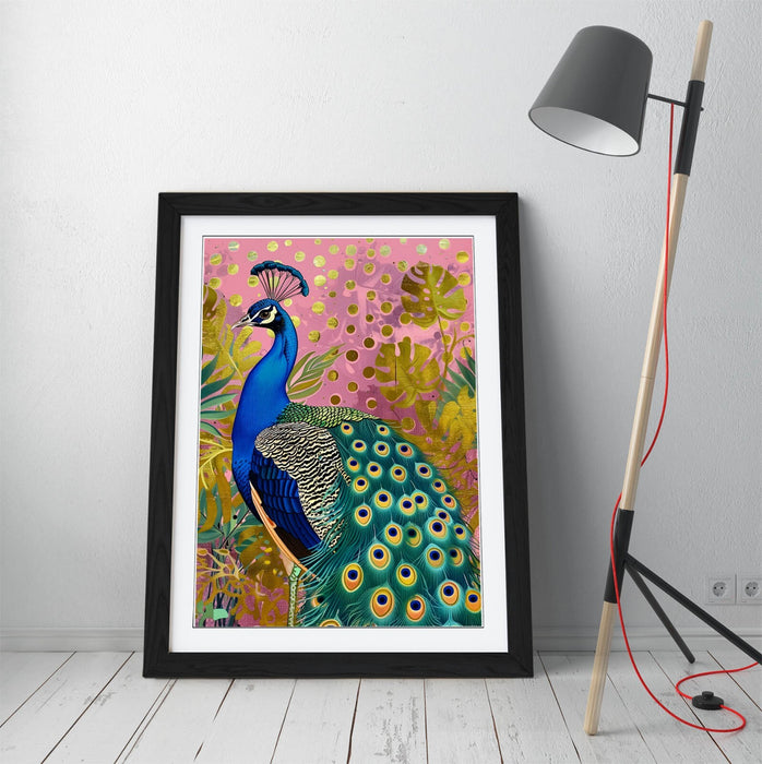 Peacock Wall Art – Framed Poster Print | Multi Colour Portrait Art Print