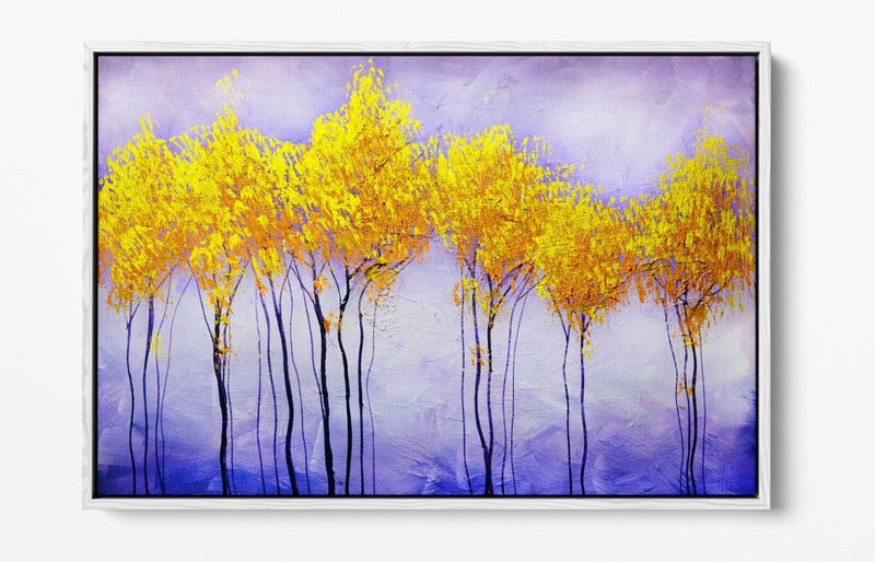 Canvas Wall Art - Abstract Colourful Gold Tree Landscape Print With Float Effect Frame