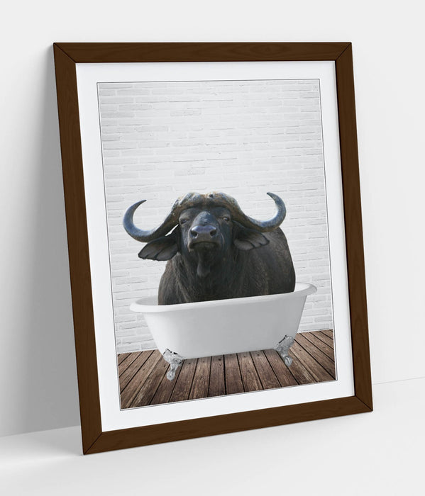 WATER BUFFALO IN BATHTUB -QUIRKY ART FRAMED POSTER PICTURE PRINT BATHROOM