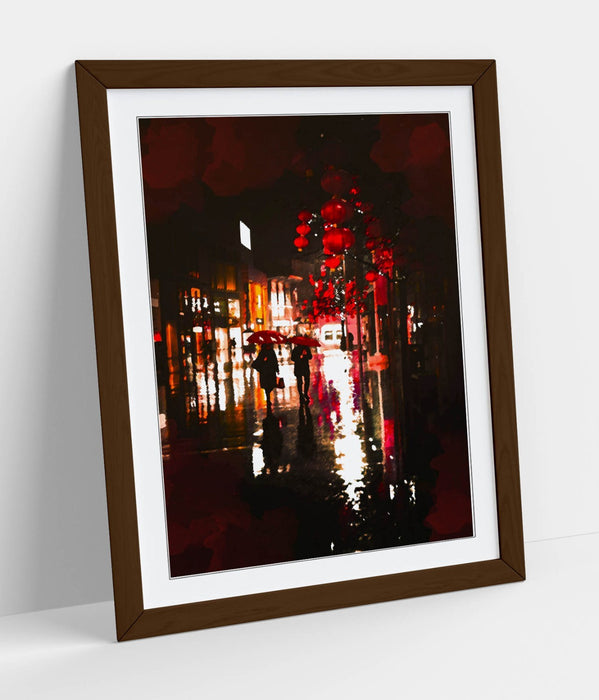 Framed Wall Art Poster - Umbrellas Night Art Print | Handmade UK Wall Decor