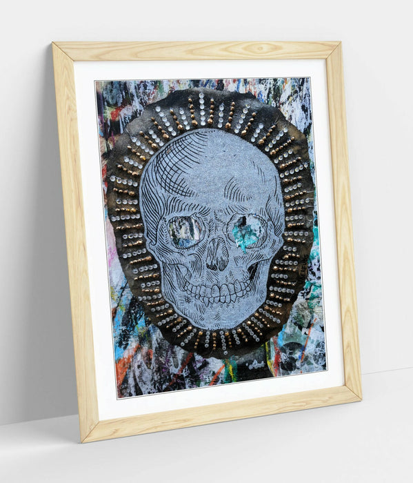 SKULL EAST LONDON GRAFFITI -ART FRAMED POSTER PICTURE PRINT ARTWORK- BLUE GREY
