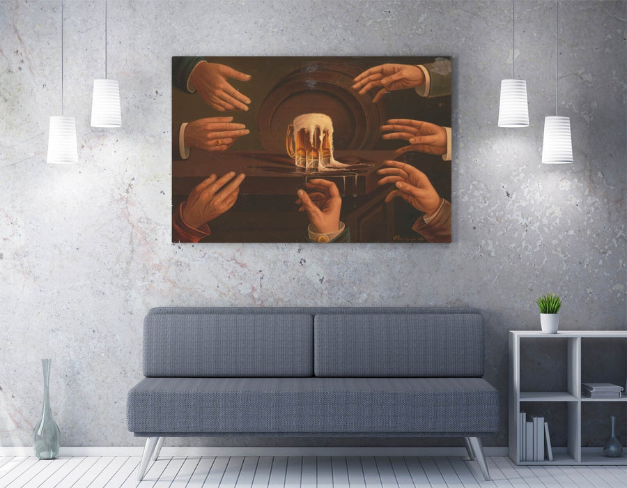Canvas Wall Art – Men Reaching for Beer Print | Handmade Home Bar Artwork
