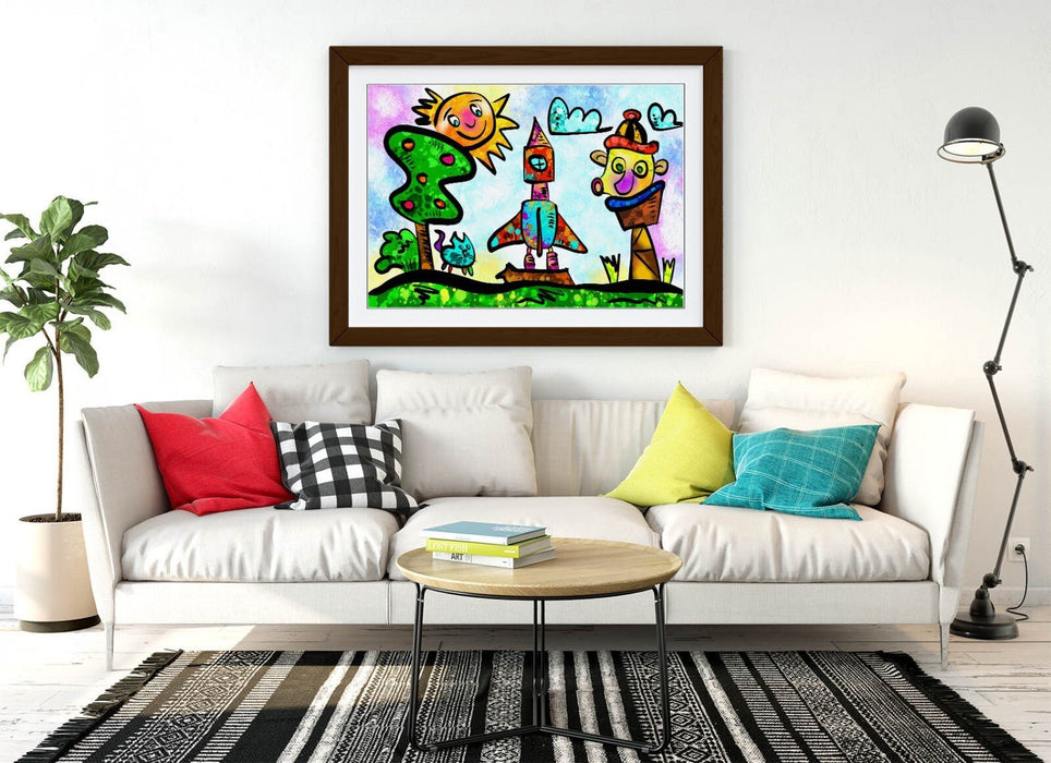 Kids Bedroom Art - Colorful Framed Poster Print With Wood Grain Frame
