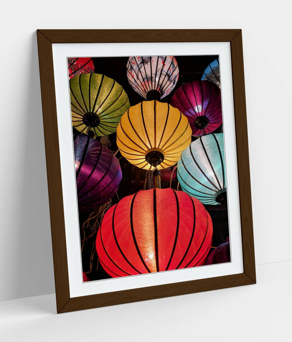 CHINESE LANTERNS -FRAMED POSTER WALL ART PRINT ARTWORK- RED YELLOW BLUE GREEN