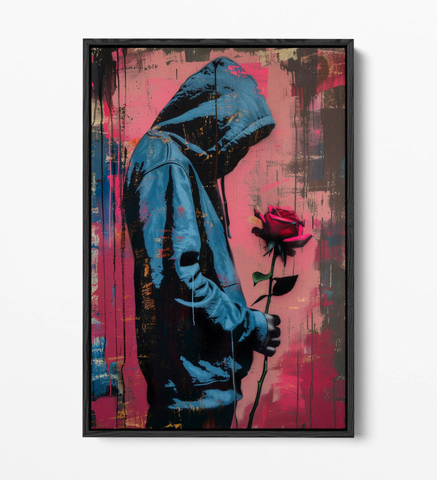 Canvas Art Print – Pink Blue Rose Graffiti Style Float Effect on Custom MDF Frame