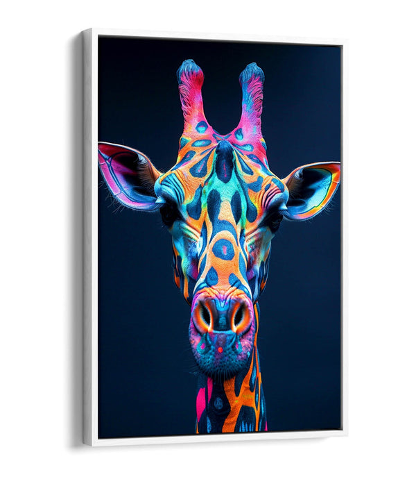 Canvas Wall Art - Multi Colour Giraffe Abstract Print With Float Effect Frame