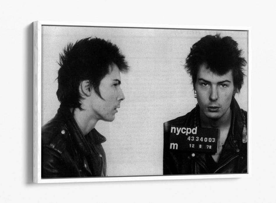 SID VICIOUS MUGSHOT 1 -FLOAT EFFECT CANVAS WALL ART PIC PRINT- BLACK & WHITE