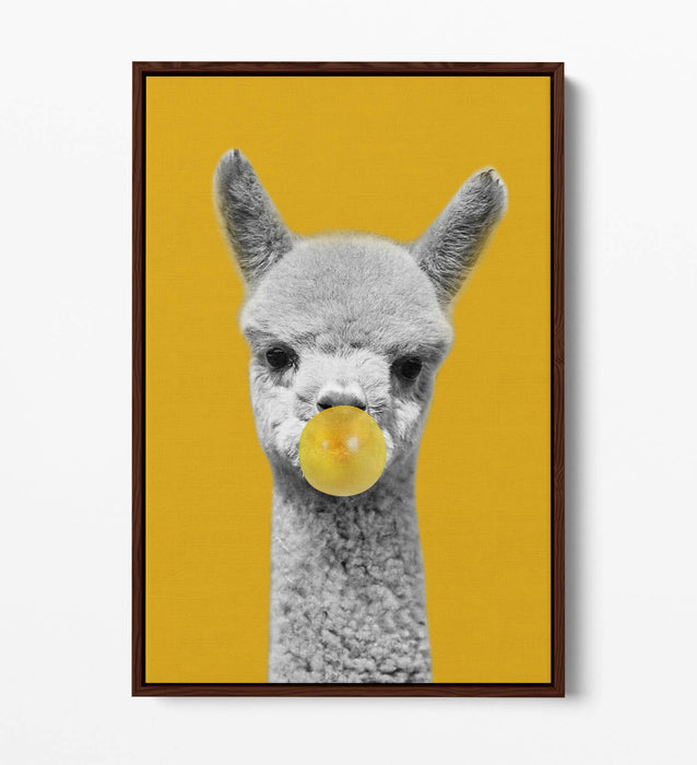 ALPACA BLACK WHITE YELLOW MUSTARD BUBBLE FLOAT EFFECT CANVAS WALL ART PIC PRINT