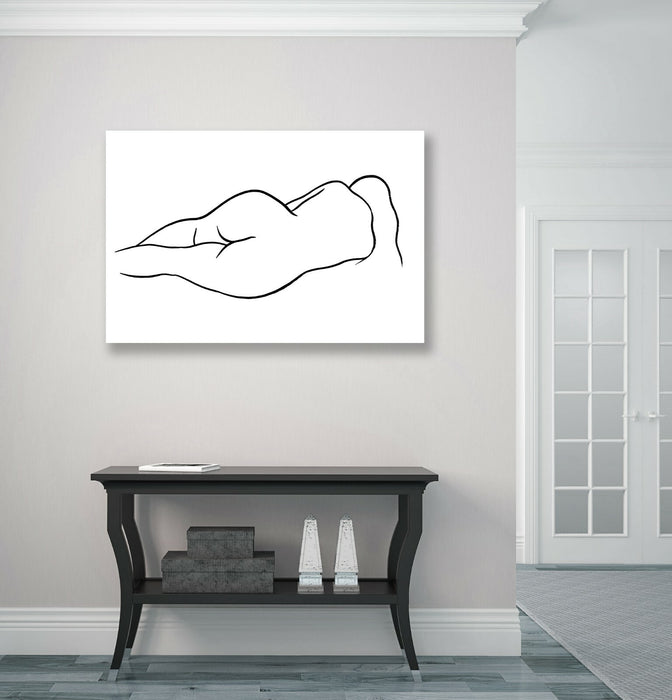 CANVAS WALL ART PRINT ARTWORK BLACK AND WHITE RECLINING NUDE WOMAN LINE DRAWING