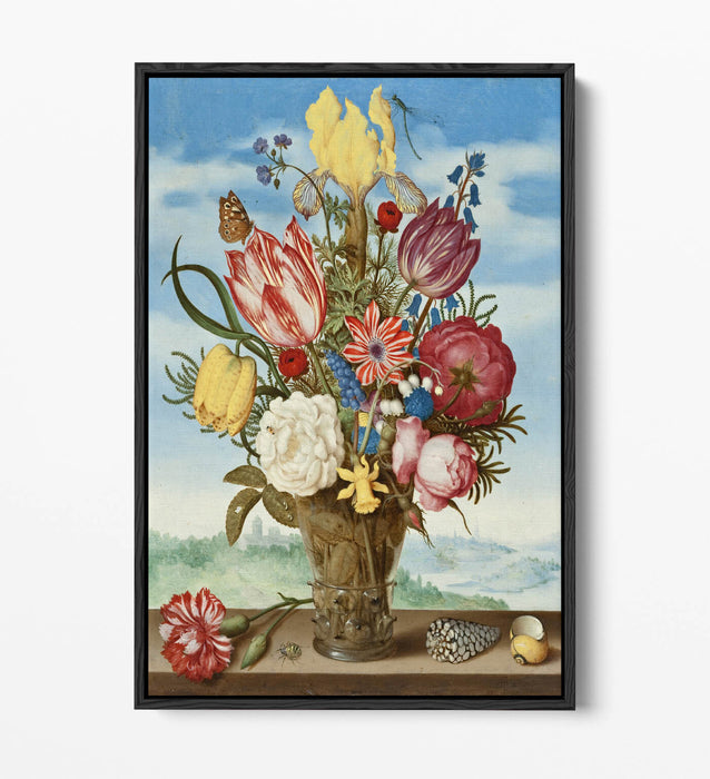 AMBROSIUS BOSSCHAERT, BOUQUET OF FLOWERS -FLOAT EFFECT CANVAS WALL ART PIC PRINT