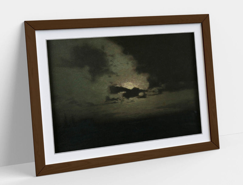 Framed Wall Art Poster - L Birge Harrison The Hidden Moon Painting in Woodgrain Frame
