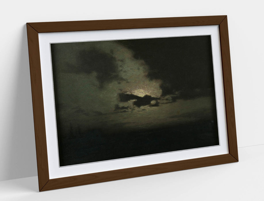 Framed Wall Art Poster - L Birge Harrison The Hidden Moon Painting in Woodgrain Frame