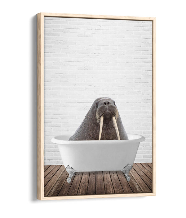 WALRUS IN BATHTUB -QUIRKY BATHROOM FLOAT EFFECT CANVAS WALL ART PIC PRINT