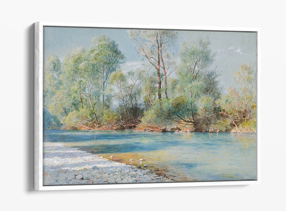 WILLIAM STANLEY HASELTINE, TRAUNSTEIN RIVER -FLOAT EFFECT CANVAS WALL ART PRINT