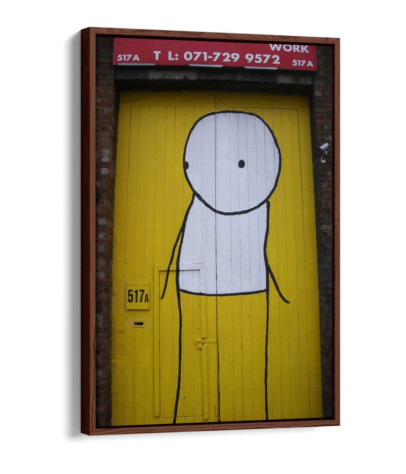 Canvas Wall Art - Stik Yellow Door Graffiti Artwork | Float Effect Canvas Print, Ready To Hang