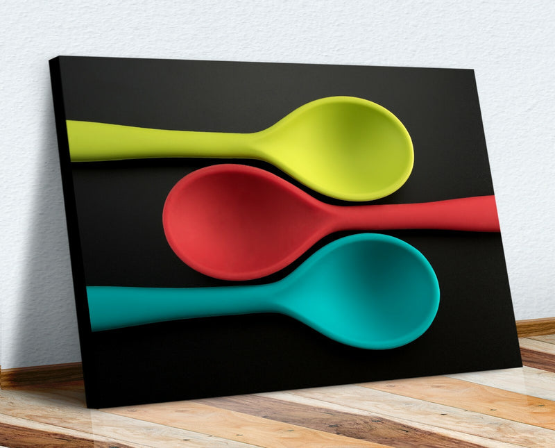 Kitchen Canvas Art – Colorful Spoons Cafe Wall Decor | Handmade Premium Print