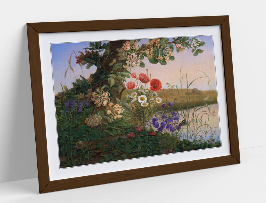 Framed Wall Art Poster - Flower Art Print With Natural Wood Frame & Matte Finish