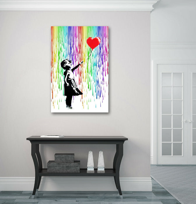BALLOON GIRL RAIN CANVAS WALL ART PRINT ARTWORK FRAMED POSTER NOT BANKSY