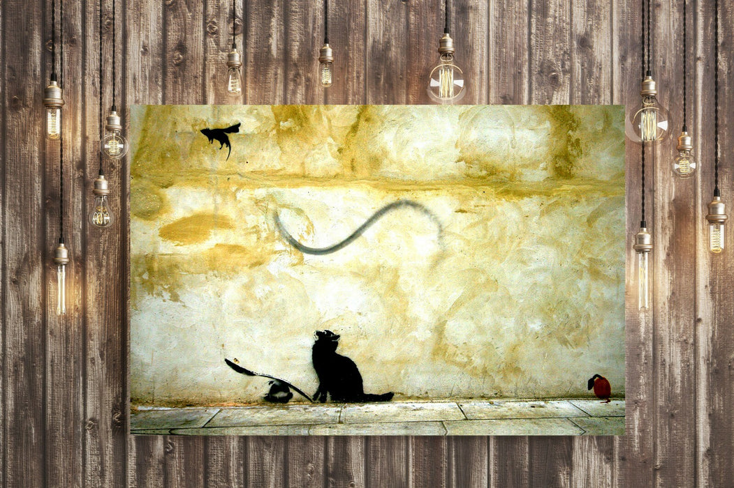 BANKSY CANVAS WALL ART PRINT ARTWORK GRAFFITI CAT AND MOUSE GAME DEEP FRAMED