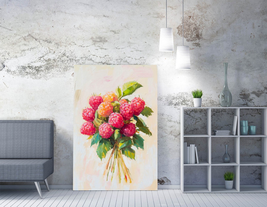 Red Raspberries Wall Art - Handmade Canvas Print with Premium Varnish Finish
