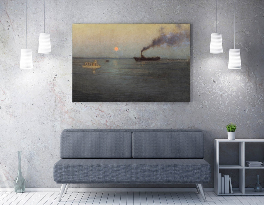 L. BIRGE HARRISON, ROSY MOON OFF CHARLESTON HARBOR -CANVAS ARTWORK PIC PRINT