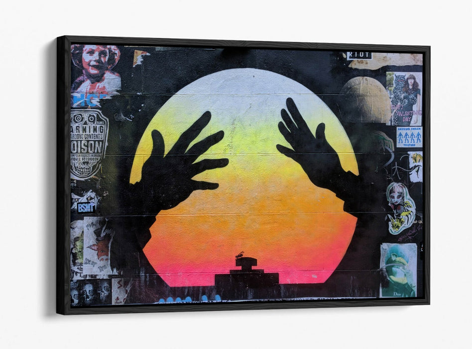 Canvas Wall Art - East London Graffiti With Float Effect - Orange Urban Street Art