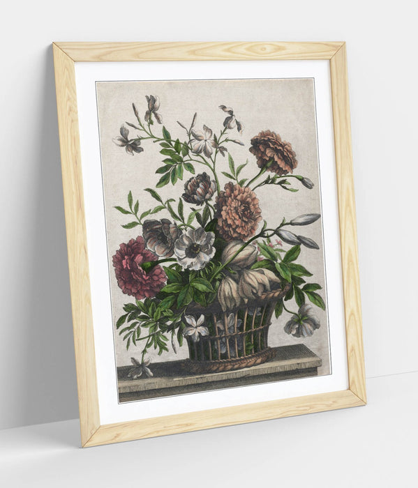 Framed Wall Art - Jean Baptiste Monnoyer Marigold Flower Print With Woodgrain Frame
