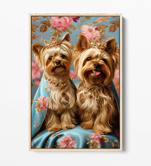 Canvas Art Print – Royal Dog Portrait With Pink Flowers | Handmade Float Effect Frame