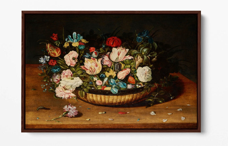 Float Effect Canvas Art – Basket Of Flowers Floral Wall Decor With Premium Frame