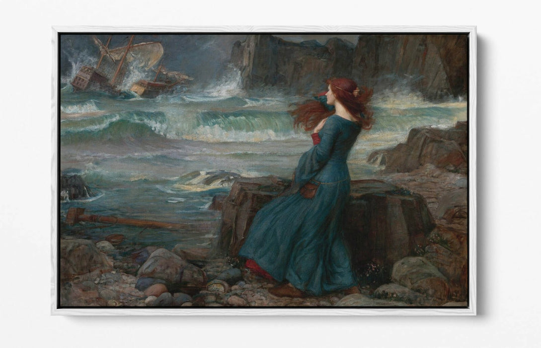 WATERHOUSE MIRANDA THE TEMPEST -FLOAT EFFECT CANVAS WALL ART PIC PRINT- GREEN