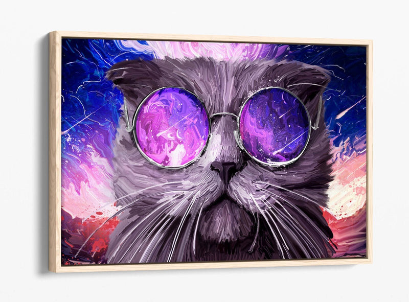 Funky Cat Sunglasses Canvas Wall Art - Galaxy Background Float Effect Print