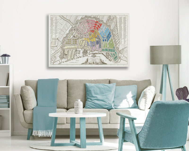 Vintage Map Amsterdam - 1795 Framed Canvas Wall Art With Premium Varnish Finish